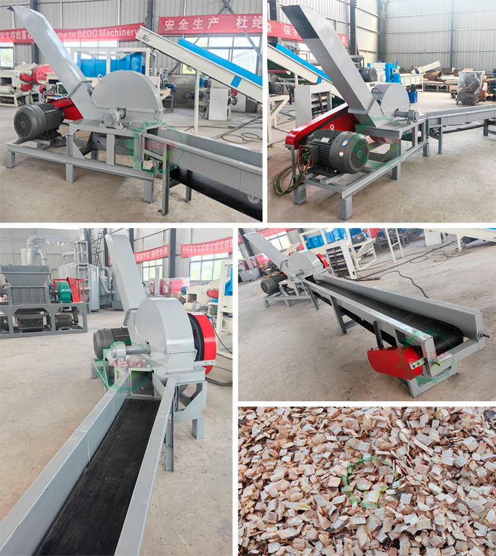 37KW électrique 6pcs lames machine à déchiqueter le bois 4m convoyeur d'alimentation type tambour déchiqueteur